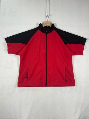 Vintage Y2K FUZION Shortsleeve Full Zip Jacket Windbreaker Golf Red Black Sz XL